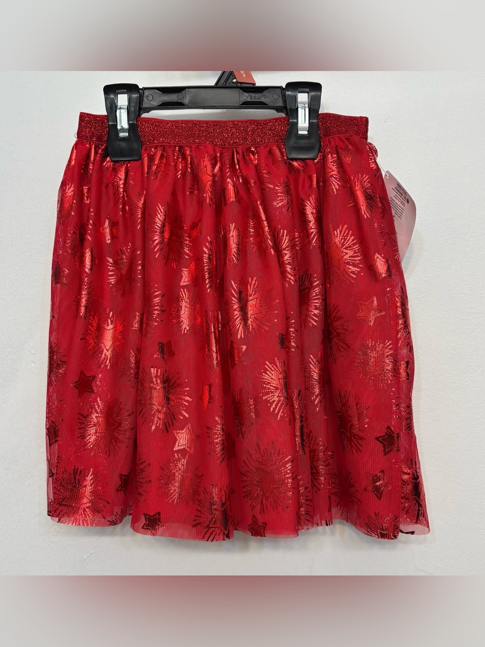 Way To Celebrate Red Patriotic Print Lined Mesh Skirt Kids Girls Medium 7-8 NWT